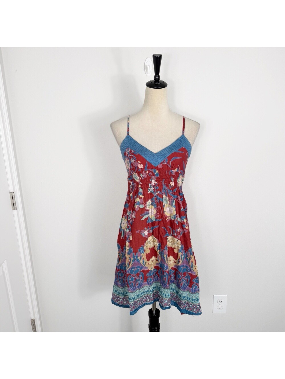 ANGIE Vintage Y2K Floral Babydoll DRESS Midi Beach Boho Fairy Cotton Size Small